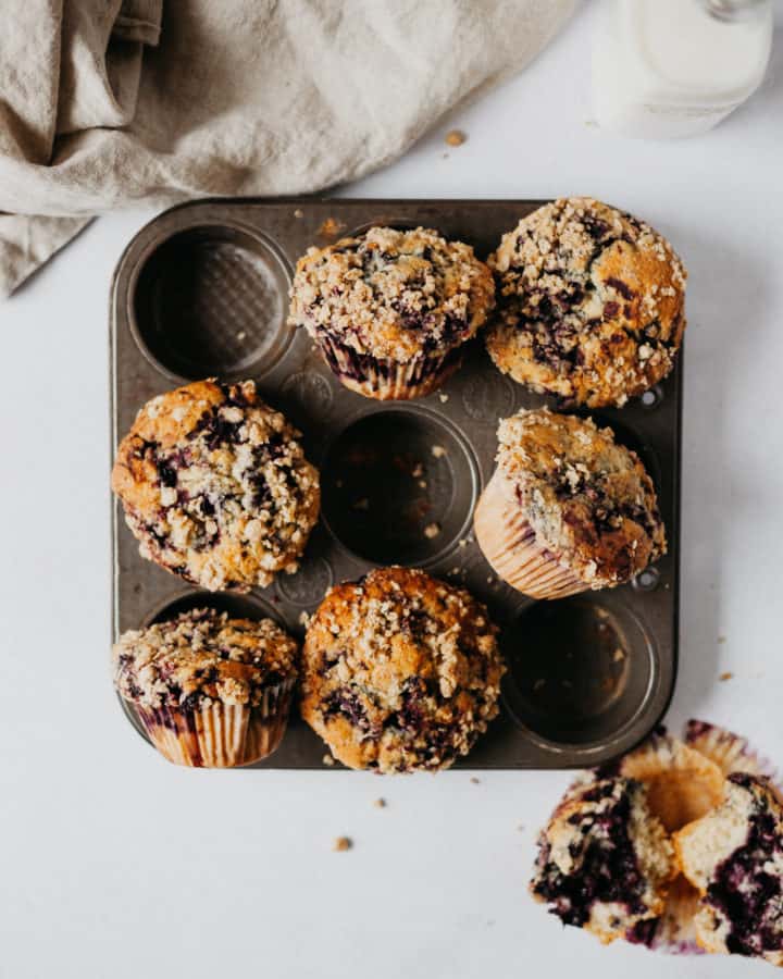 overhead shot of muffins in a muffin pan