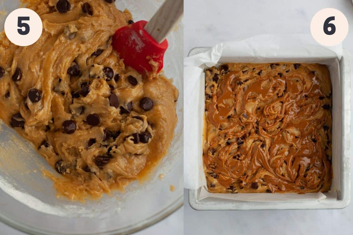 steps 5 and 6 to make cookie butter blondies.