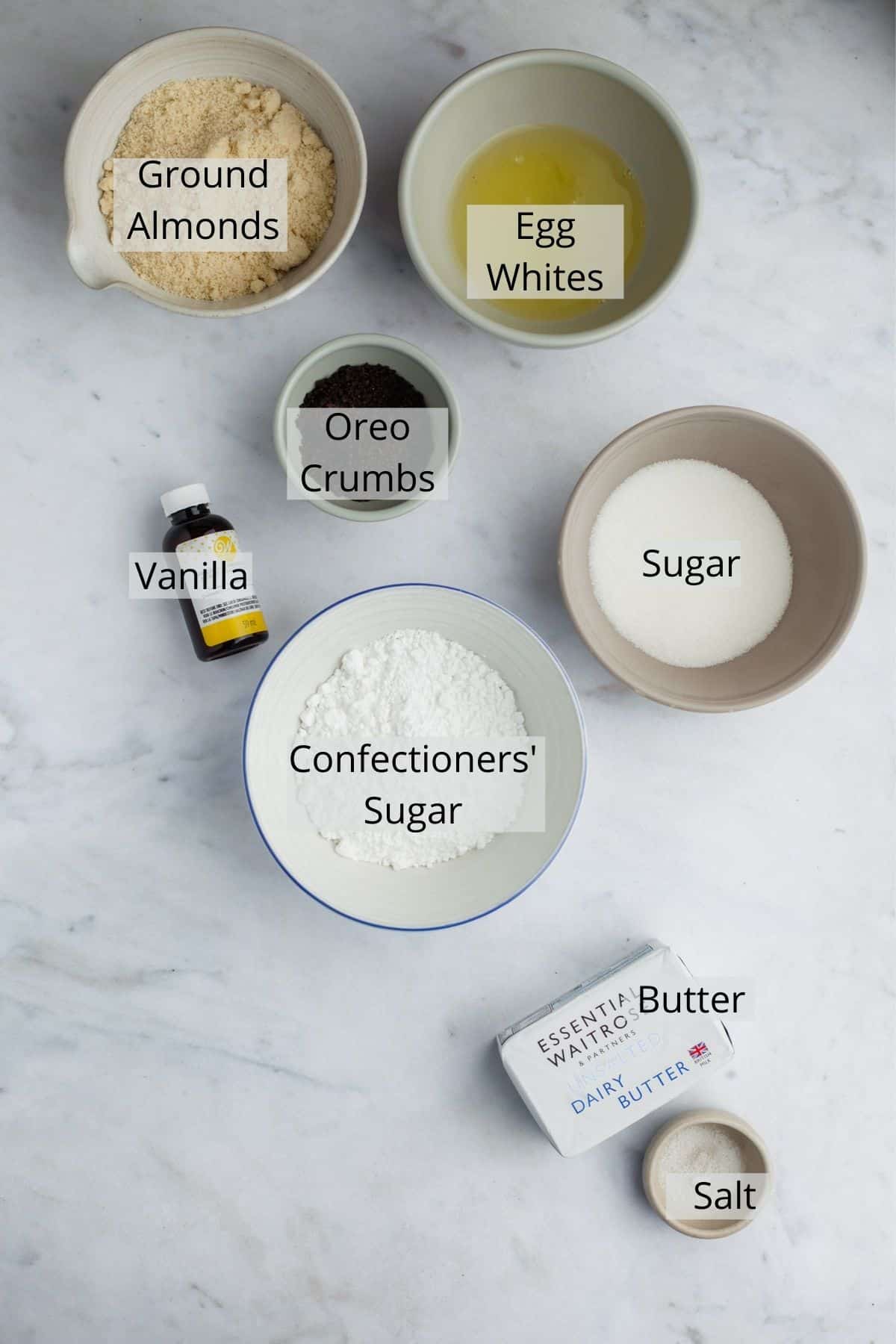 ingredients needed for cookies and cream macarons