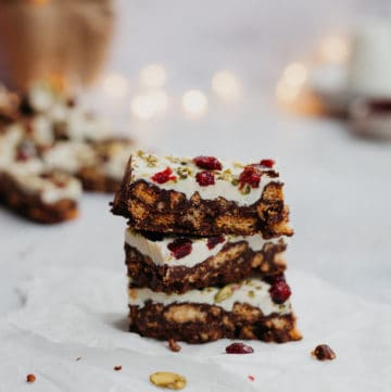 three no bake christmas bars stacked on top of each other