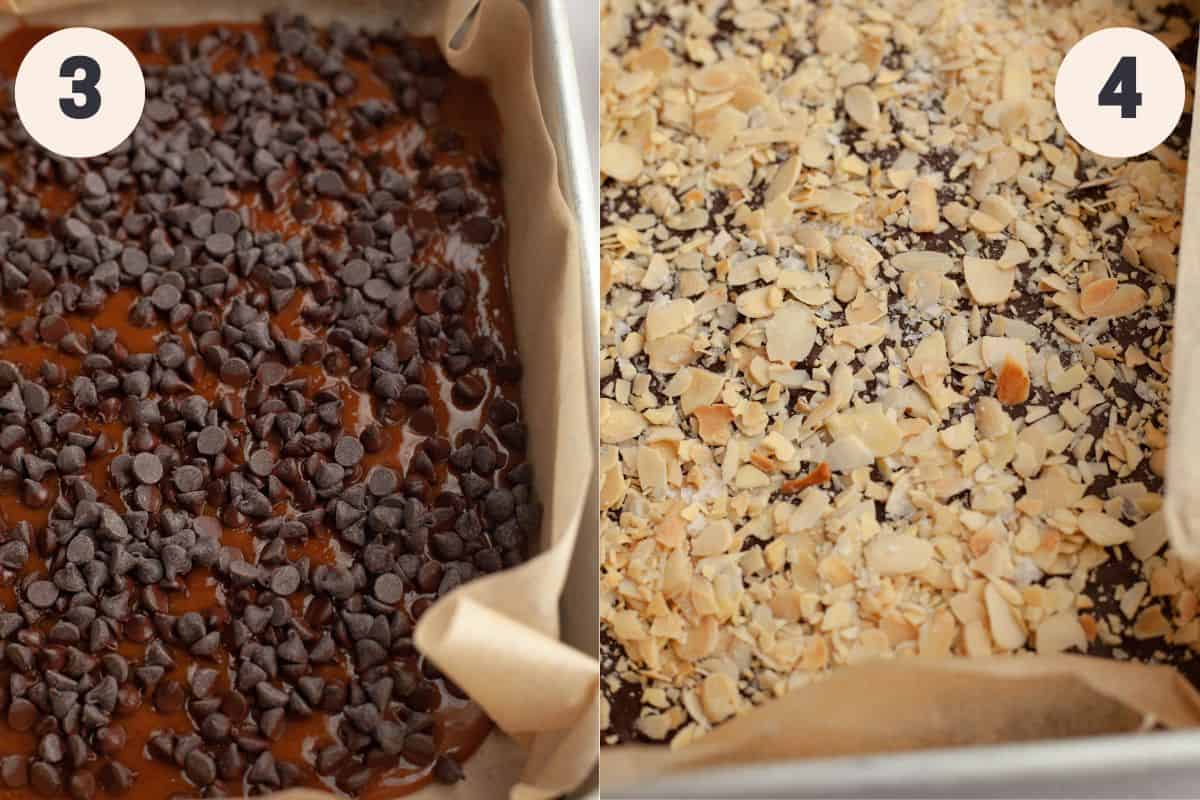 Steps 3 and 4 in the almond English toffee baking process.