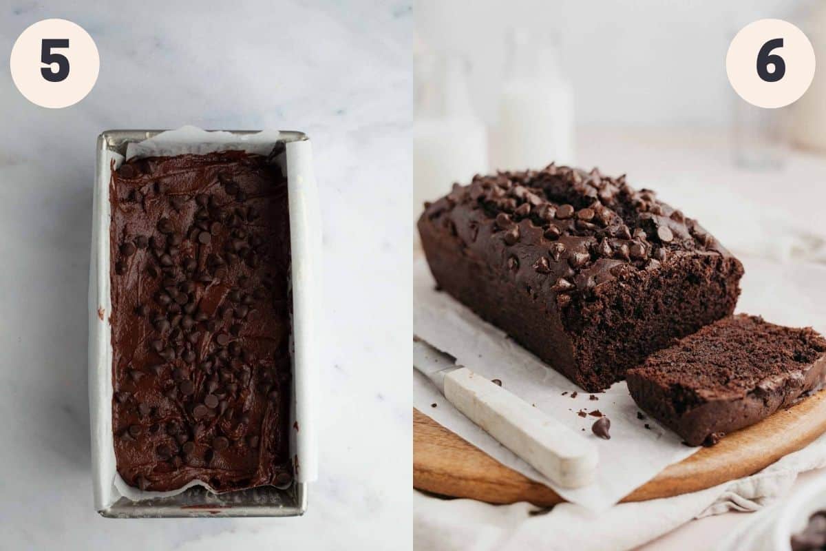 steps 5 and 6 in the chocolate pound cake baking process.