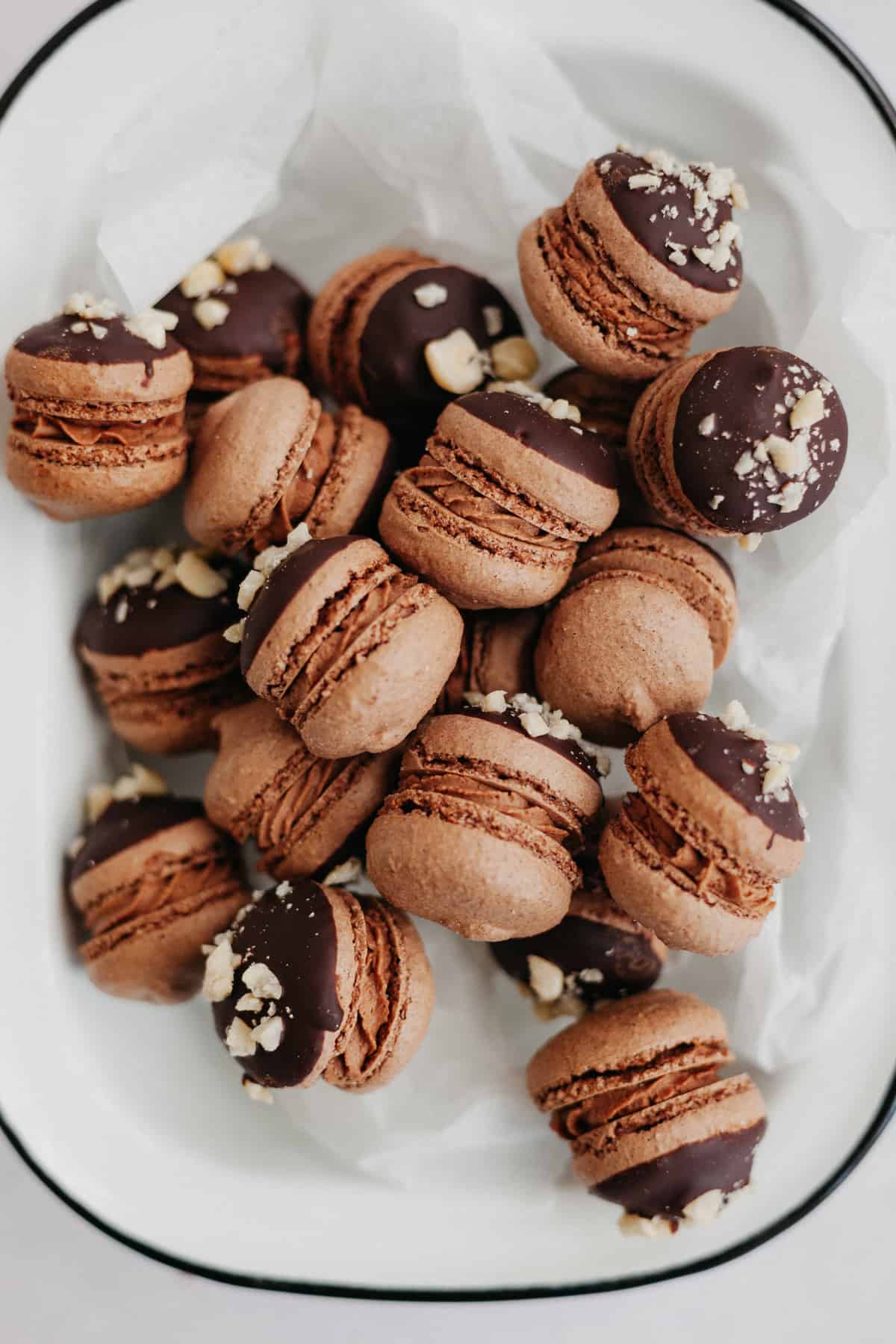 Nutella macarons on parchment paper