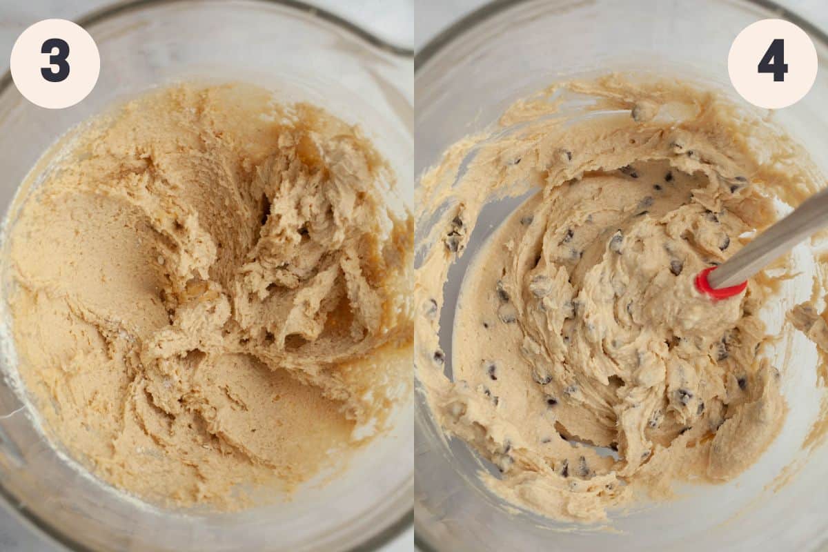 Step 3 and 4 in the no bake cookie dough bite process.