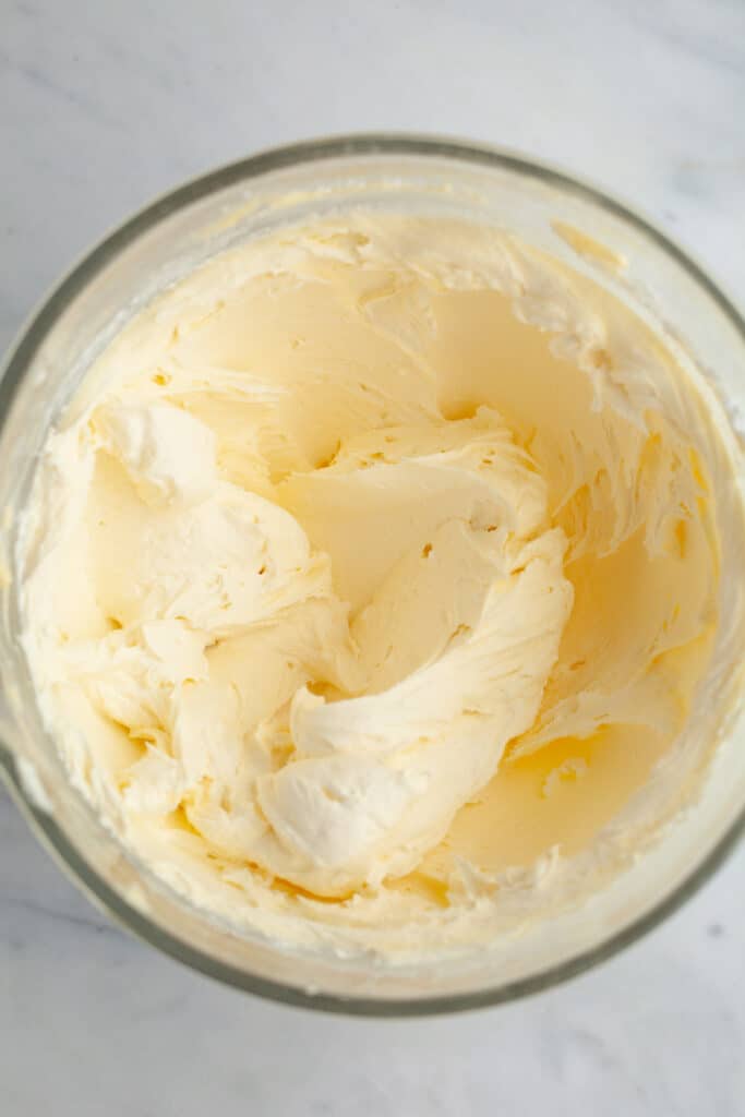 american buttercream in a glass bowl