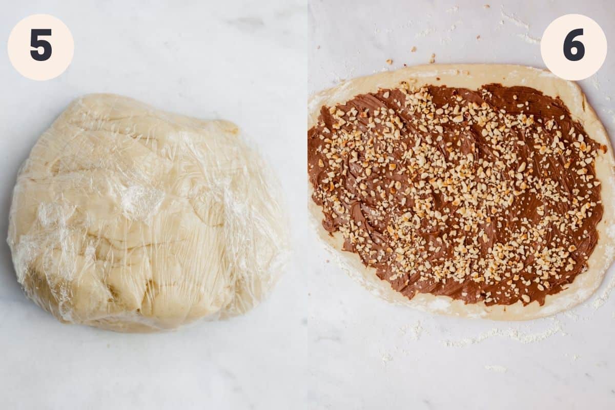 two images showing steps 5 and 6 of making a babka.