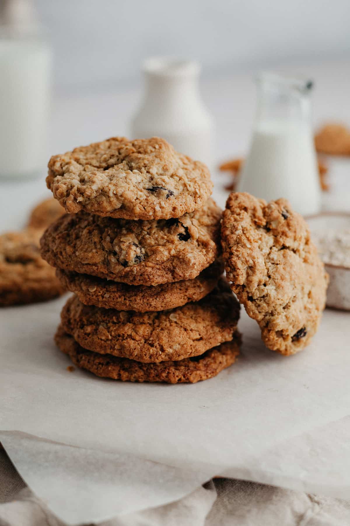 A stack of oatmeal craisin cookies