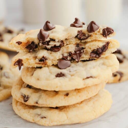 A stack of chocolate chip cookies without brown sugar.