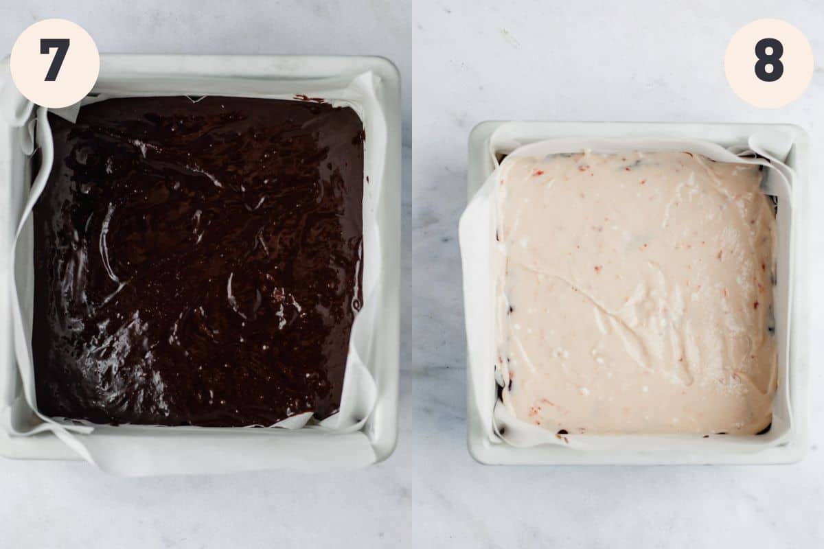 steps 7 and 8 to make strawberry cheesecake brownies.