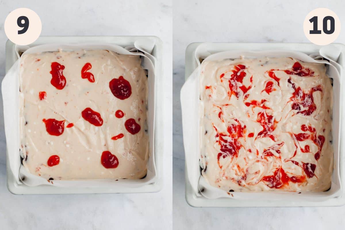 steps 9 and 10 to make strawberry cheesecake brownies.