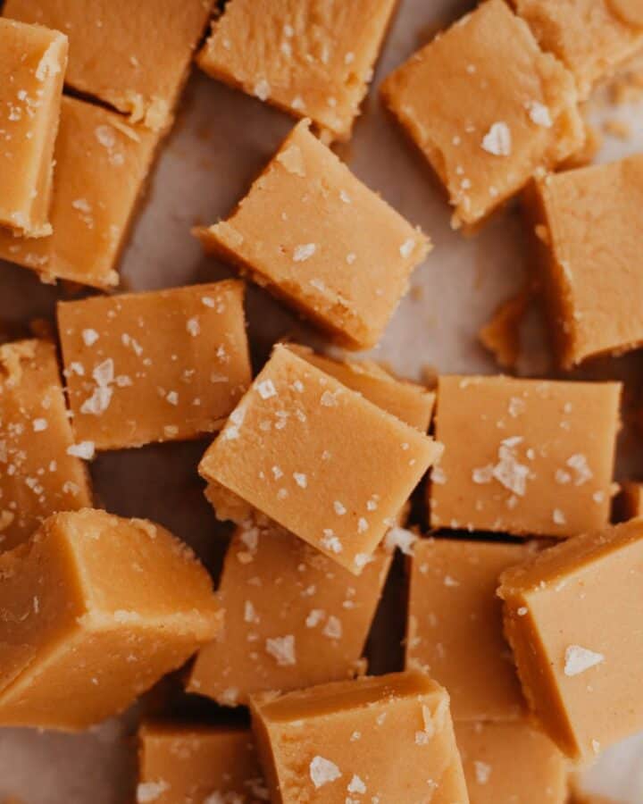 A pile of peanut butter fudge squares.