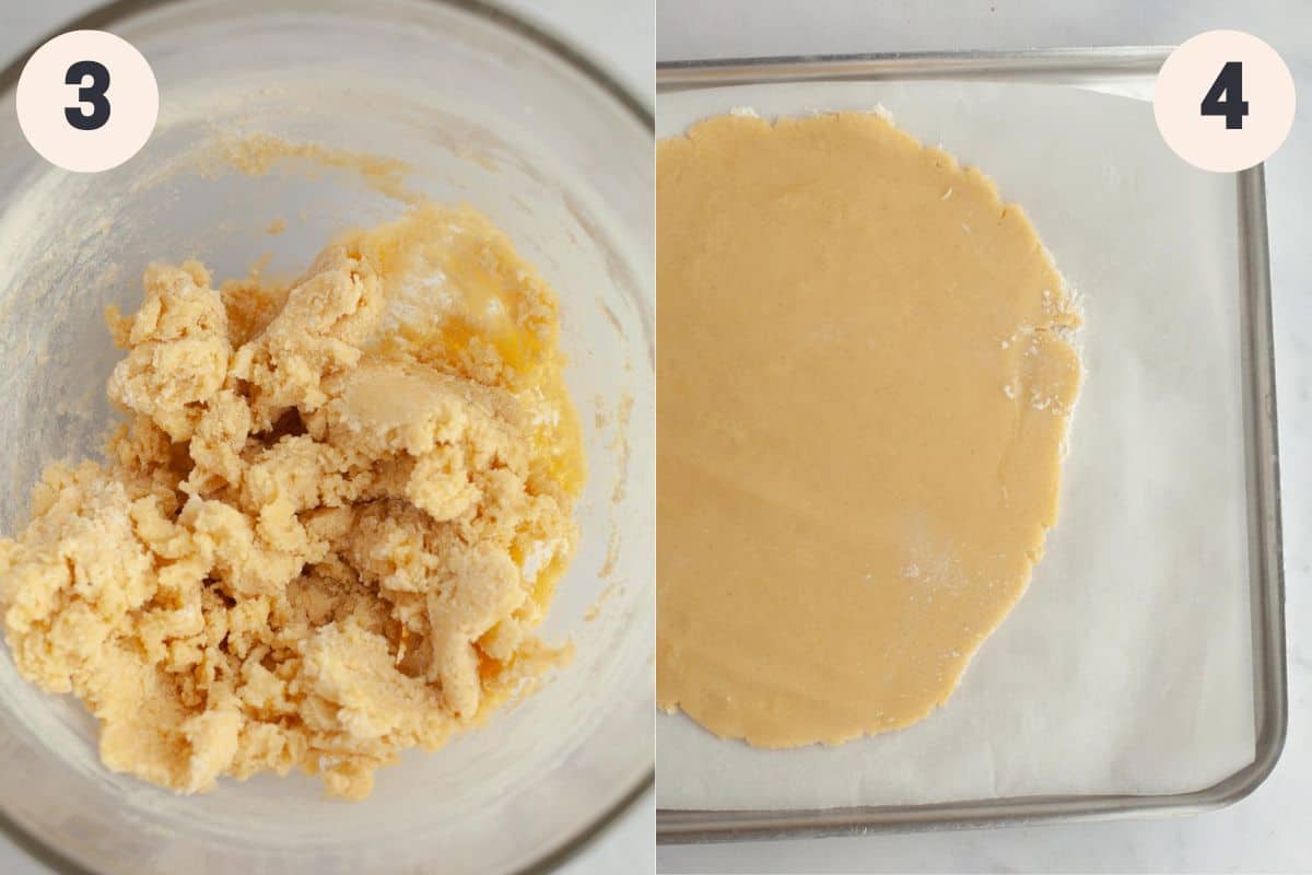 Steps 3 and 4 in the no spread sugar cookie baking process.
