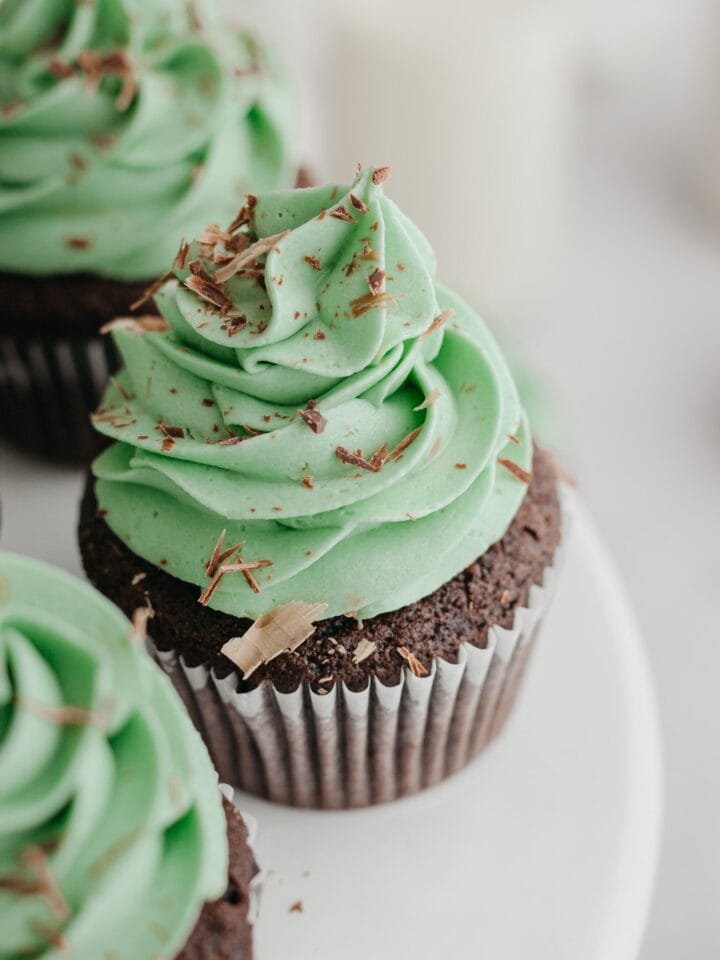 Chocolate cupcakes with green frosting.