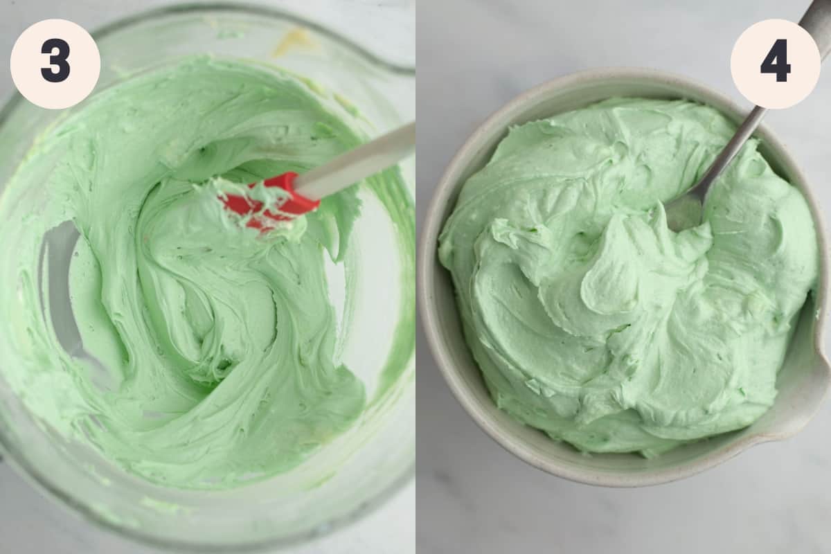 Green frosting in a bowl.
