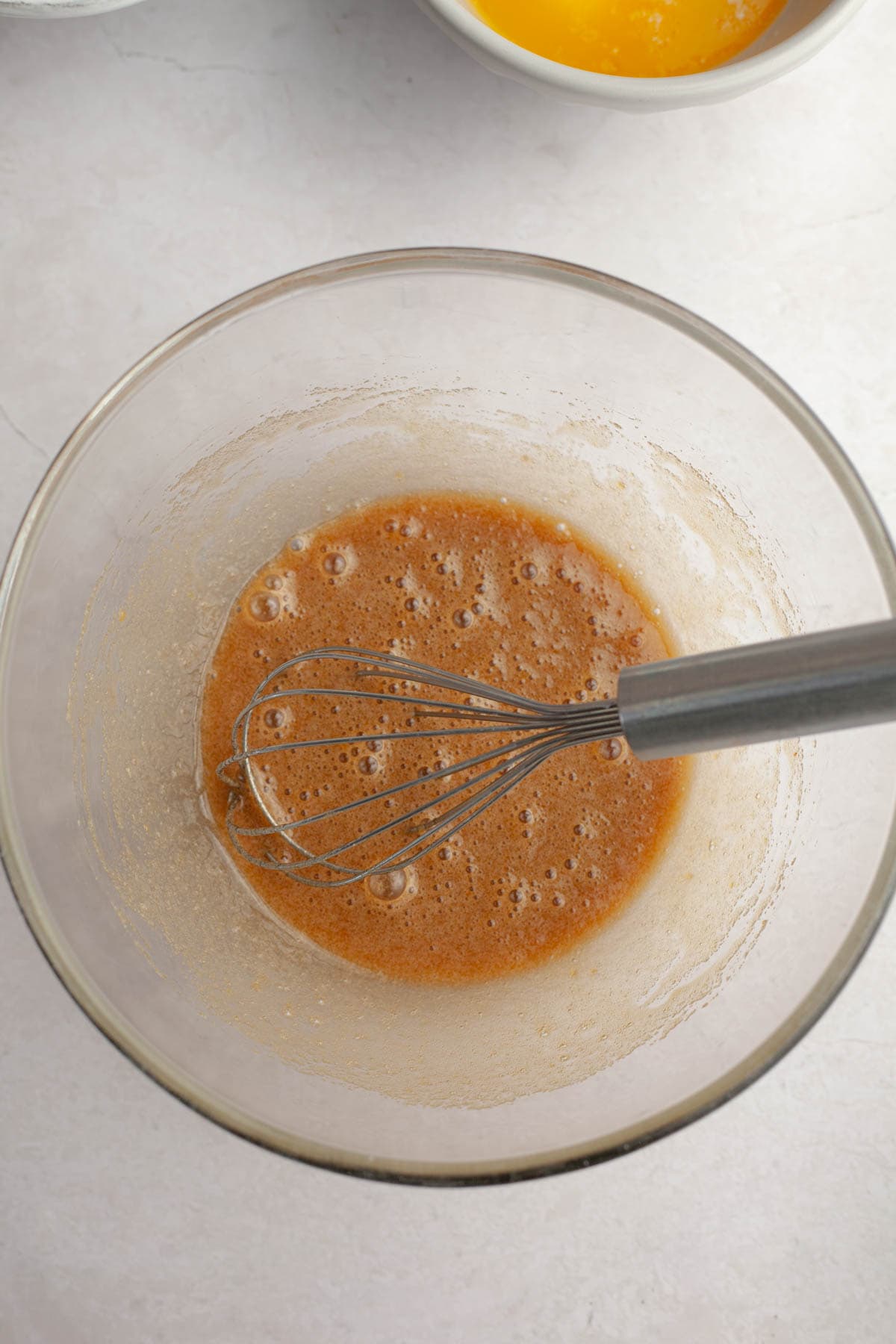 Gingerbread cake batter in a bowl.