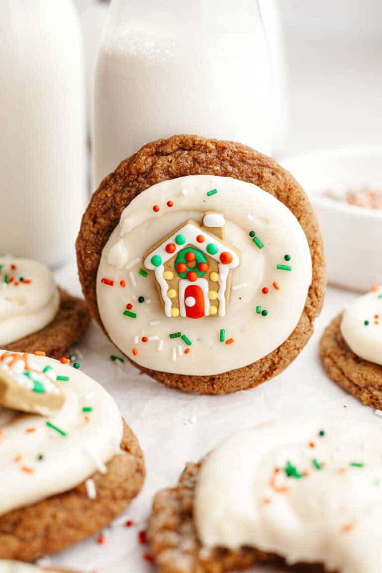 Soft Frosted Gingerbread Cookies with Cream Cheese Frosting - Alpine Ella