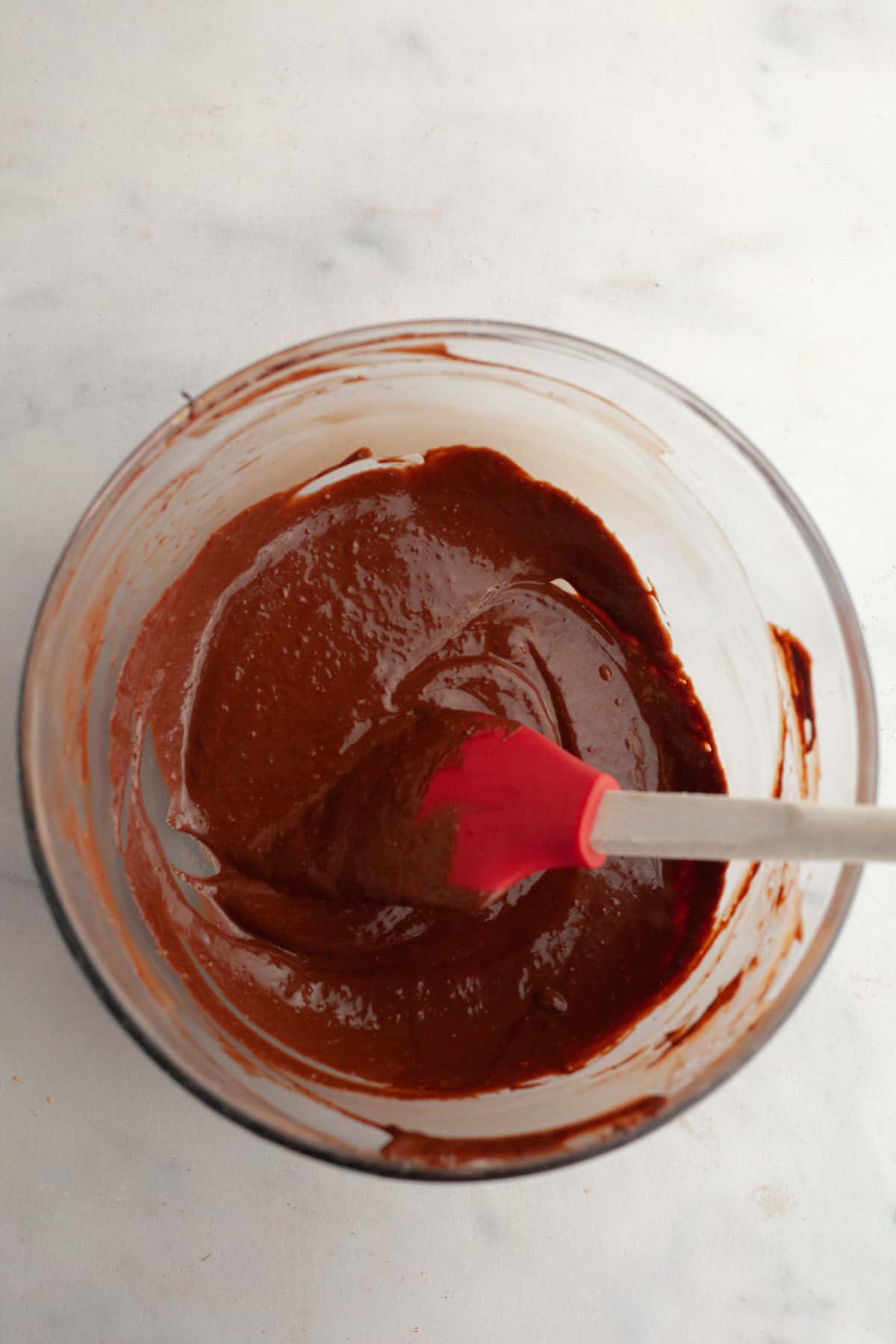 Chocolate strawberry ganache in a bowl.