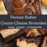 Peanut butter cream cheese brownies on parchment paper.