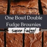 An overhead shot of sliced brownies and a close up of a brownie from the side.