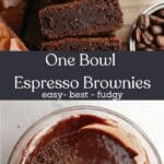 An overhead shot of brownies and a bowl with brownie batter in it.