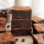 A stack of three fudgy espresso brownies.