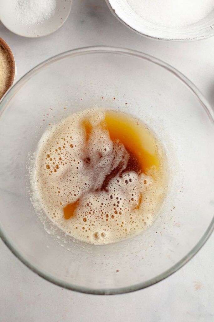 Brown butter in a glass bowl.