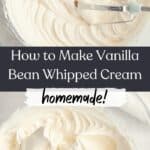A glass bowl with vanilla bean whipped cream.