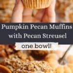 A close up of pecan pumpkin muffins with a white glaze.