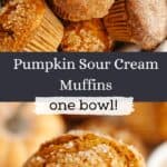 A close up of pumpkin muffins, covered in sugar or sparkling sugar.