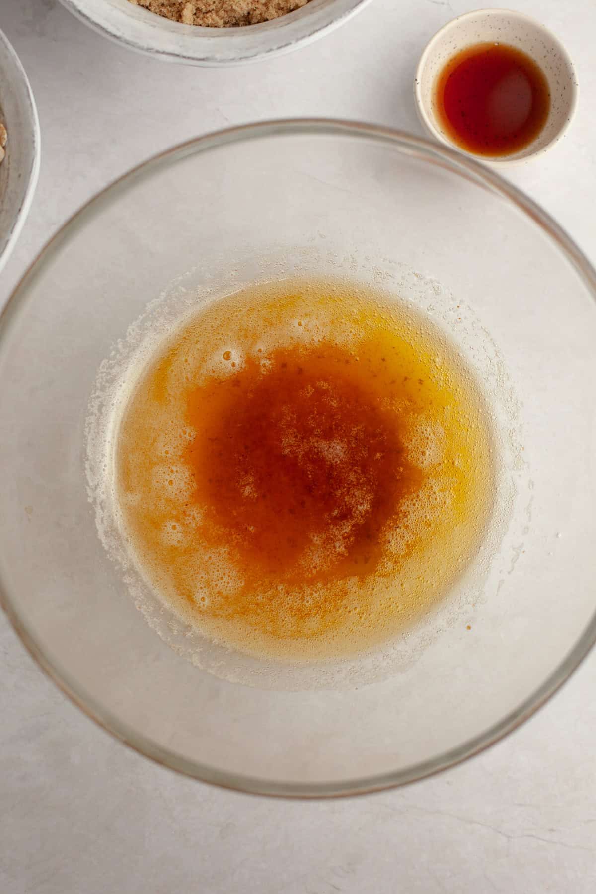 Brown butter in a glass bowl.
