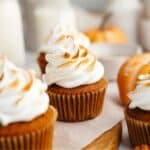 Pumpkin cupcakes with toasted marshmallow frosting.