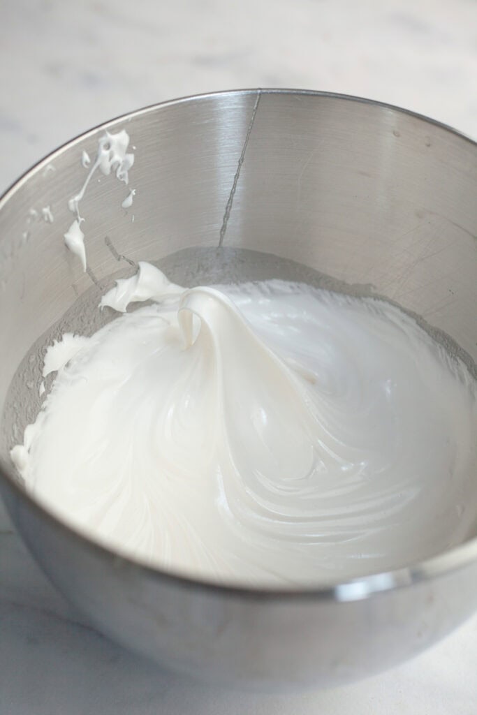 White meringue in a mixing bowl.