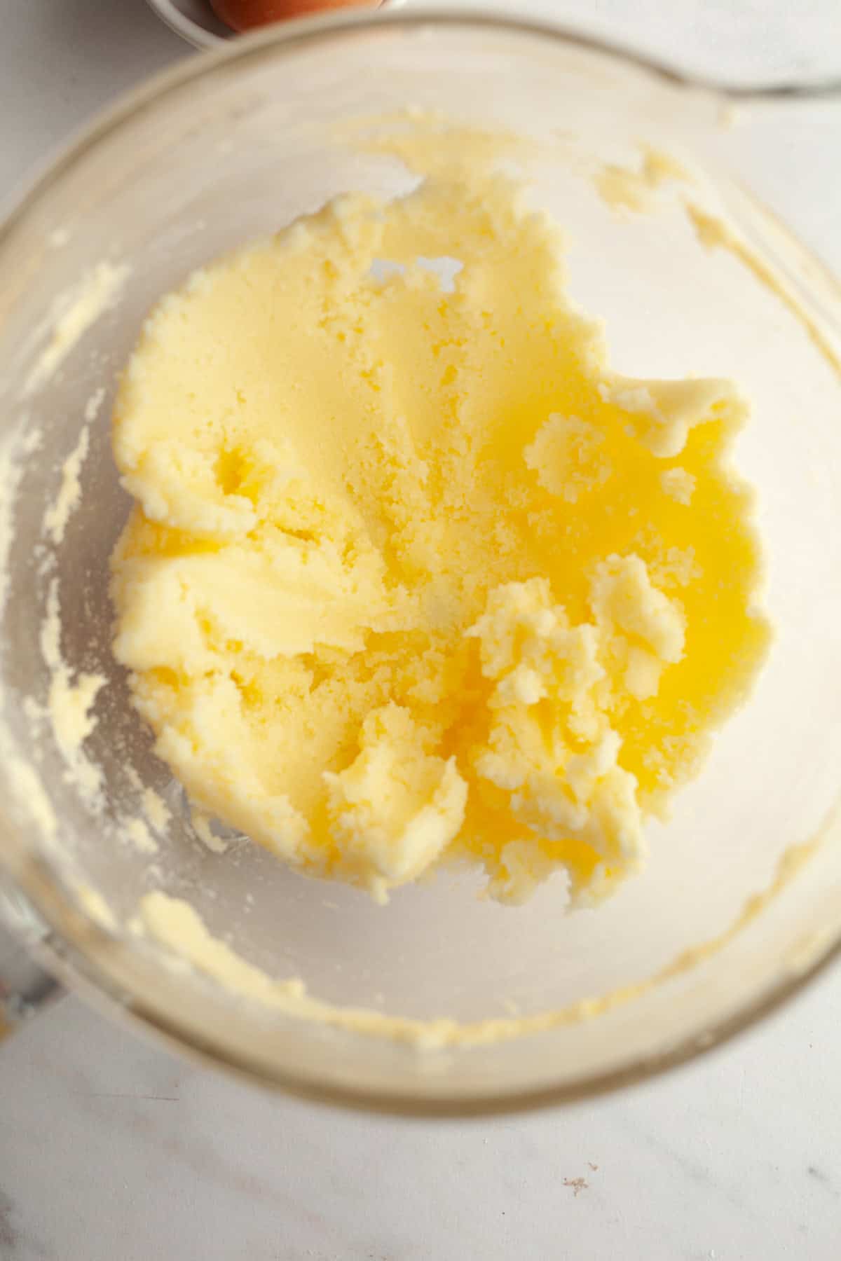 Creamed butter and sugar in a mixing bowl.