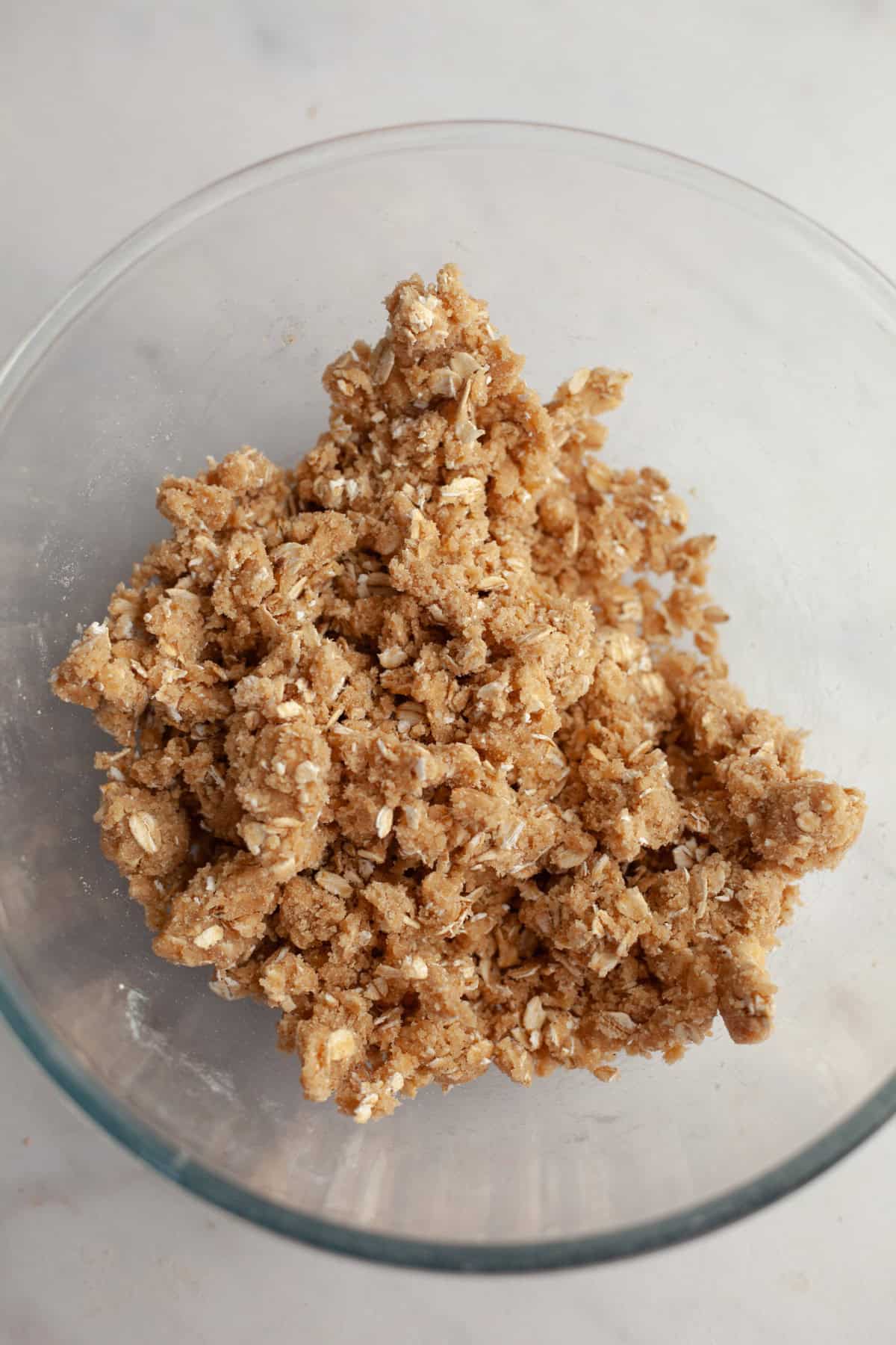 Crumb topping in a glass bowl.